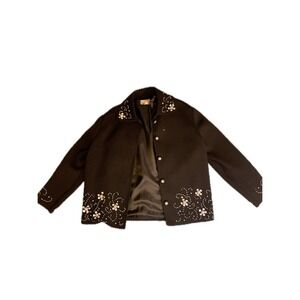 Sears Hong Kong Beaded Flower Embellished Black Wool Jacket Size Medium